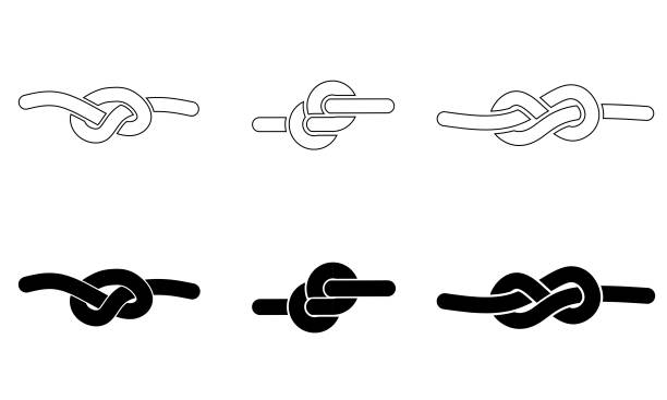 наборы веревочных узлов с различными формами, изолированные на белом фоне.узел векторная иллюстрация - tied knot stock illustrations