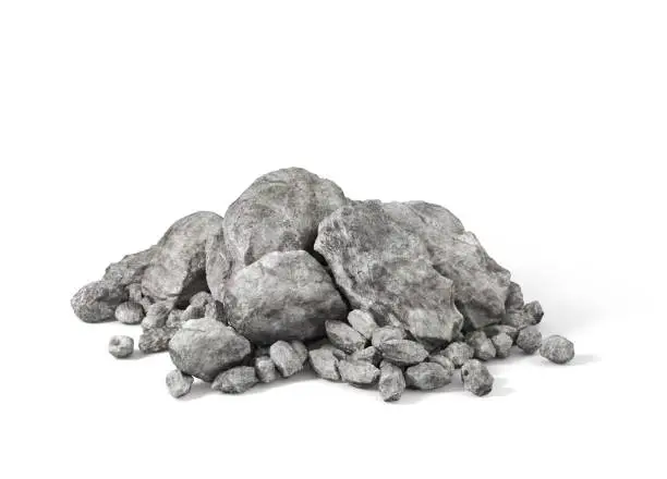 Photo of Pile of rocks on a white background. 3d illustration
