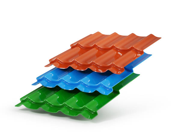istock Roof materials on a white background. 3d illustration 1469360225