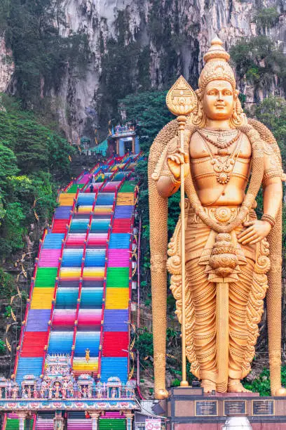 A picture of The batu caves in Kuala Lumpur, one of the most popular places in Malaysia. The colorful steps attract thousands of visitors every year, especially during the Thaipusam