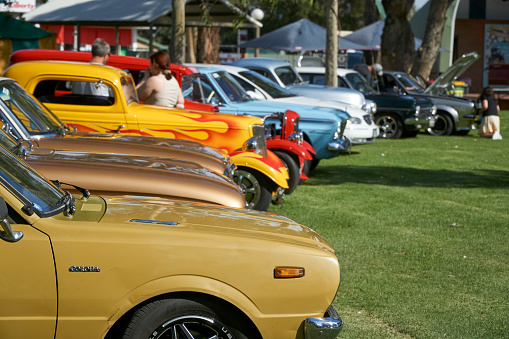 A line up of Classic Cars and Hot Rods at Tongala Show and Shine Victoria Australia