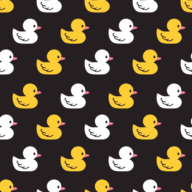 illustrazioni stock, clip art, cartoni animati e icone di tendenza di bianco giallo gomma ducky vettoriale grafico modello senza cuciture - rubber duck rubber toy yellow