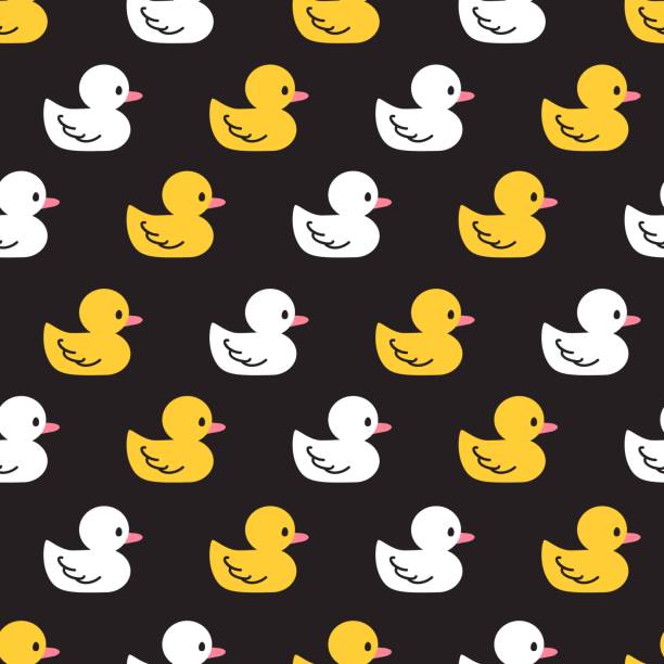 белый желтый резиновый утка векторная графика бесшовный узор - rubber duck stock illustrations