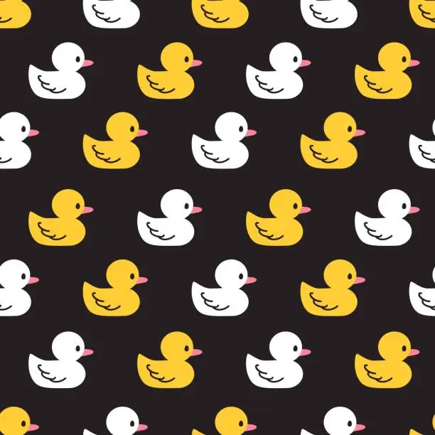 Vector illustration of White Yellow Rubber Ducky Vector Graphic Art Seamless Pattern