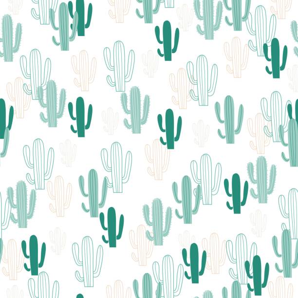 ilustraciones, imágenes clip art, dibujos animados e iconos de stock de cactus verde salvaje en verano patrón sin costuras gráfico vectorial del desierto - abstract backgrounds botany cactus