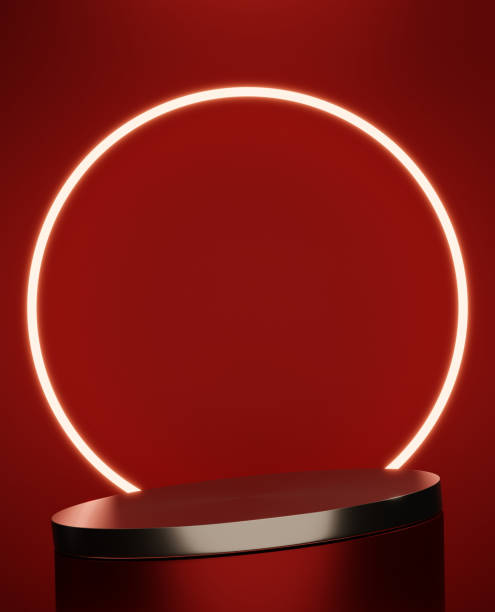 istock Red Podium for product display minimal geometric design. 1469365836