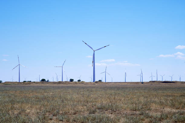istock wind farm in the steppe against the blue sky 1469367132