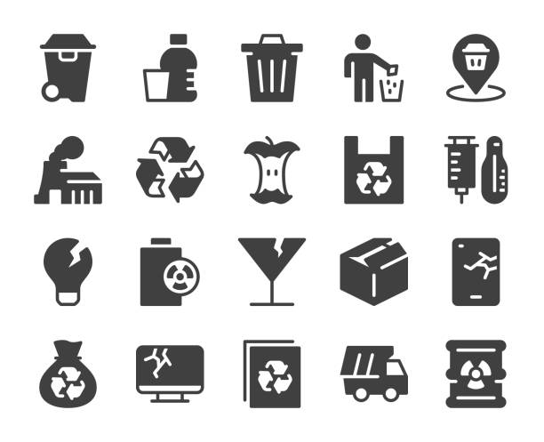 müll - icons - computer icon symbol water bottle icon set stock-grafiken, -clipart, -cartoons und -symbole