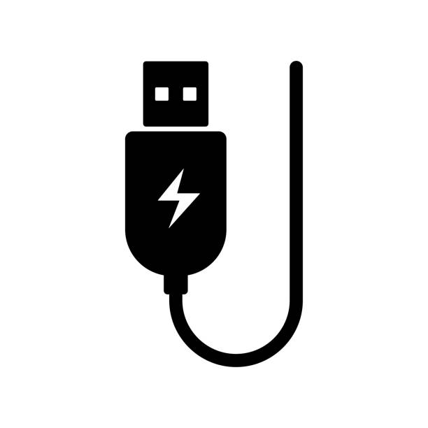 usb-ladesteckersymbol isolierte flache design-vektorillustration. - usb cable cable black isolated stock-grafiken, -clipart, -cartoons und -symbole