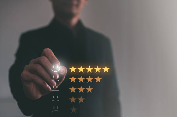istock customer service feedback, customer satisfaction. a businessman giving five stars rating for good customer service. 1469372388