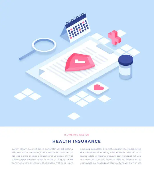 Vector illustration of Health Insurance Concept Isometric 3D Illustration