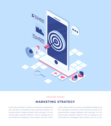 Marketing Strategy Concept Flat Style Isometric 3D Vector Illustration Template