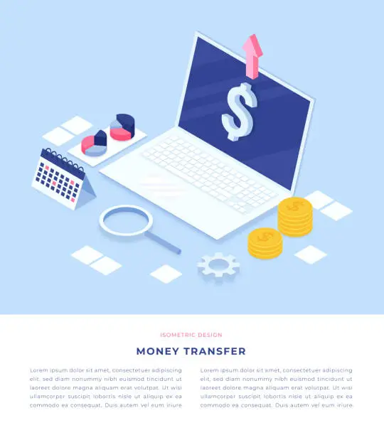 Vector illustration of Money Transfer Concept Isometric 3D Illustration