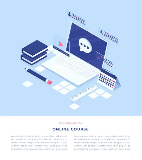 Vector illustration of Online Course Concept Isometric 3D Illustration