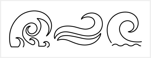 ilustrações, clipart, desenhos animados e ícones de doodle vento ou clipart de onda de água isolado. arte desenhada à mão. esboço vector ilustração stock. eps 10 - wave curl