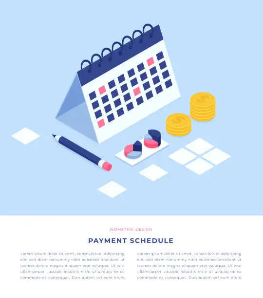 Vector illustration of Payment Schedule Concept Isometric 3D Illustration