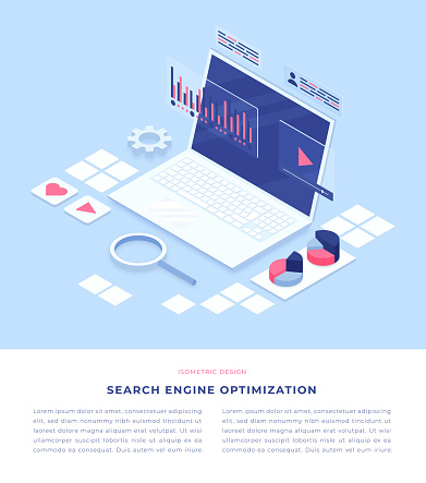 Search Engine Optimization Concept Flat Style Isometric 3D Vector Illustration Template for UI, web banner, mobile app.