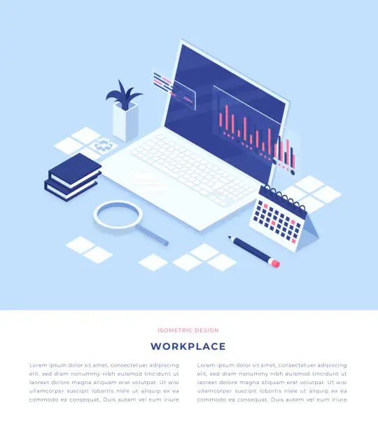 Vector illustration of Workplace Concept Isometric 3D Illustration