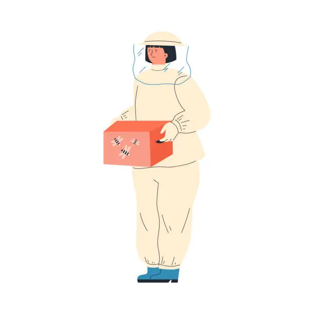 Vector illustration of Woman beekeeper or apiarist cartoon character flat vector illustration isolated.