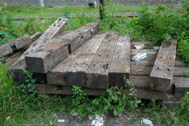 Pile of very old wooden railroad sleepers