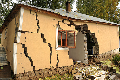 A village house collapsed in an earthquake