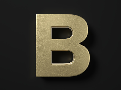 Gold letter B on a black background. 3d illustration.