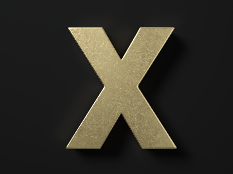 Gold letter X on a black background. 3d illustration.