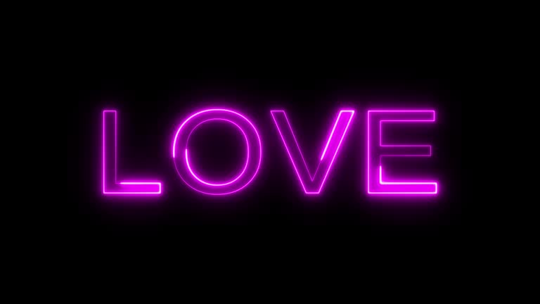 4k Glowing pink neon text Love