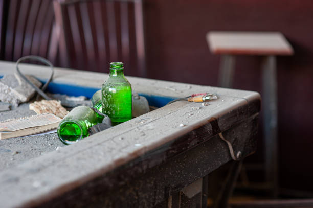 Pool table and bottles in earthquake