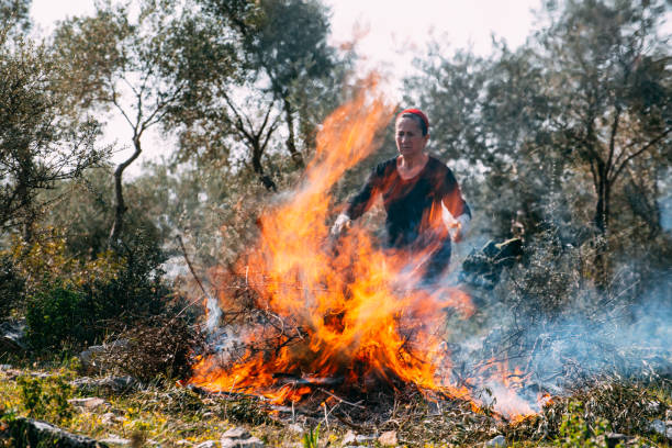 Burning tar.