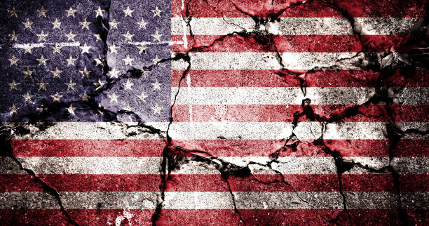 istock Double exposure of creepy American flag. Basemap or background use 1469394061
