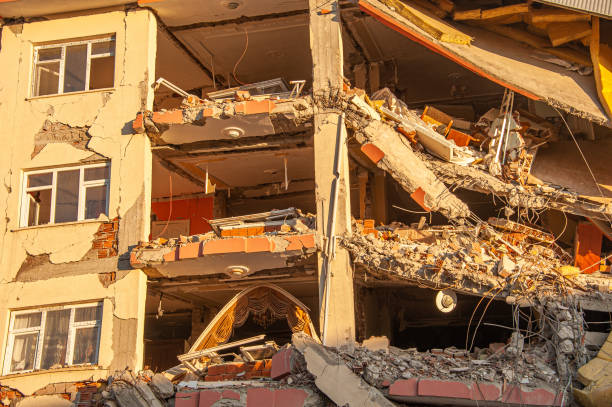 istock The front of a building collapsed in an earthquake 1469394216