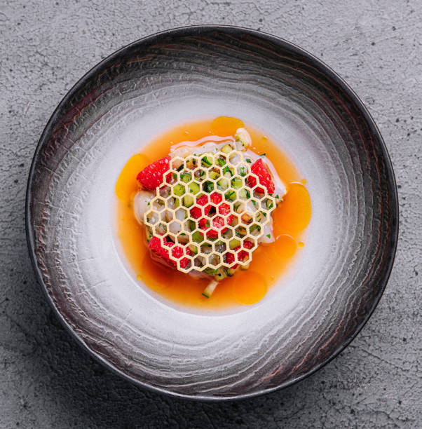 Delicious shrimp ceviche with raspberries and kiwi