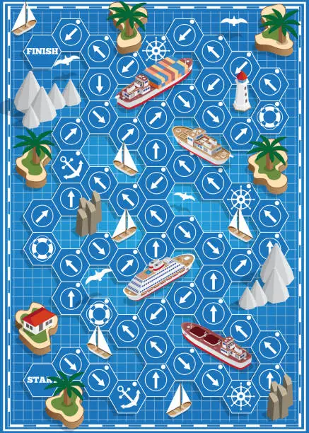 Vector illustration of Board game on the sea theme.