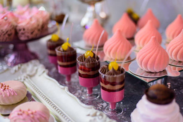 istock Delicious desserts on the candy bar in pinks color. 1469404002
