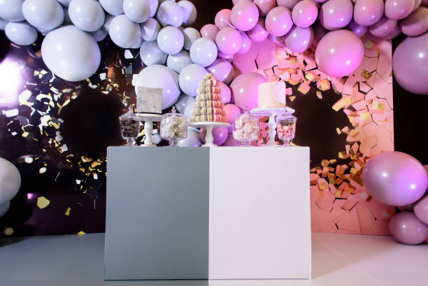 istock Candy bar for party made in pink and grey colors. 1469405157