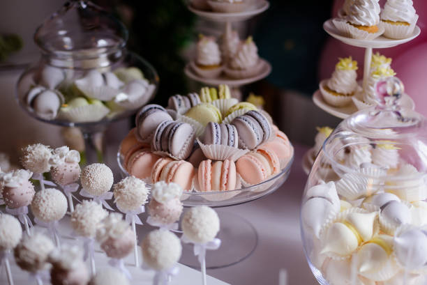 istock Macaroons dessert gift, traditional french macaroons on candy bar 1469405914