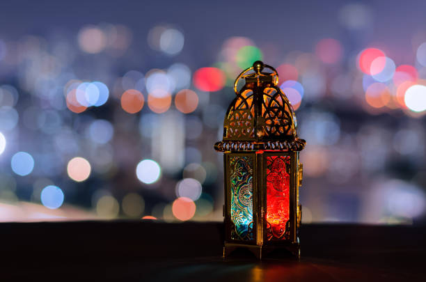 istock Lantern with night sky and city bokeh light background 1469406545