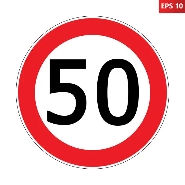 Vector illustration of Speed limit 50 km/h sign.