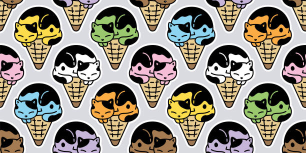 istock cat seamless pattern kitten ice cream cone calico vector breed neko cartoon pet gift wrapping paper tile background repeat wallpaper animal doodle illustration scarf isolated design 1469416298