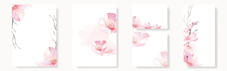 Set of cherry blossom watercolor vector elements design. Suitable for wedding card, decorative, Valentine's Day, invitations, or greeting cards.