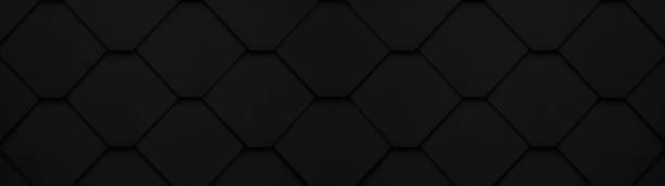 abstracto sin costuras negro antracita gris gris oscuro geométrico rombo diamante hexágono 3d hormigón cemento azulejos pared textura background banner amplio panorama panorámico panorámico - hexagon tile pattern black fotografías e imágenes de stock