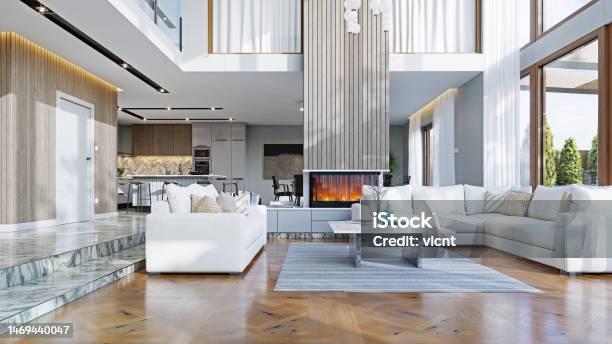 Modern Living Interior Stock Photo - Download Image Now - Indoors, Vehicle Interior, Mansion