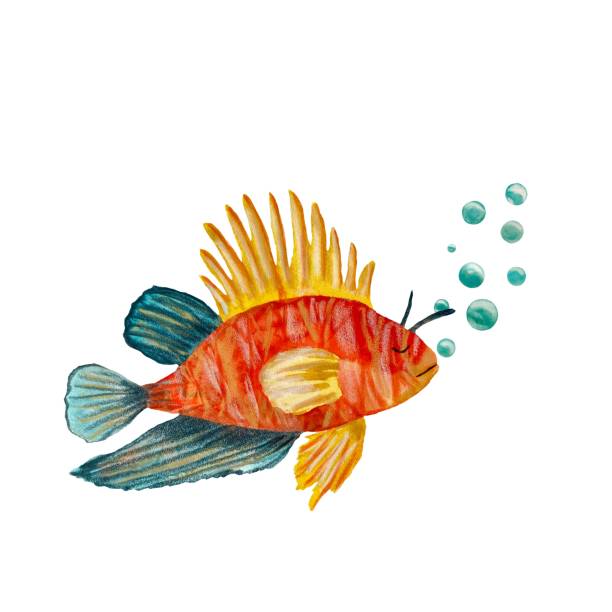istock Fish colorful bubbles sea ocean watercolor sketch 1469441232