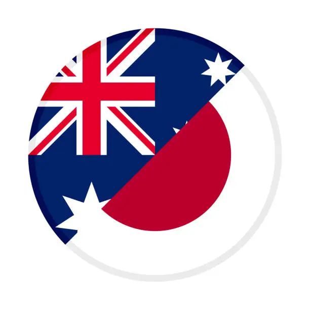 Vector illustration of round icon of australia and japan flags. isolated on white background