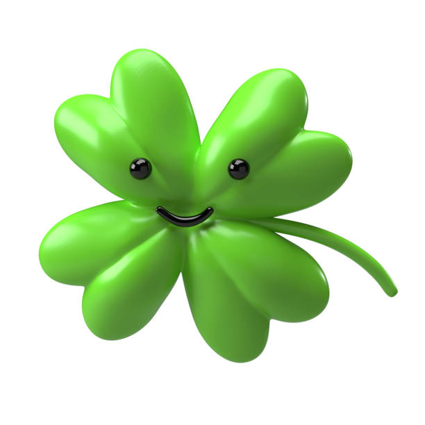 istock Green clover emoji leaf isolated on white background. Four leaf clover 3d with clipping path. Good luck symbol for St. Patrick Day illustration 1469442751