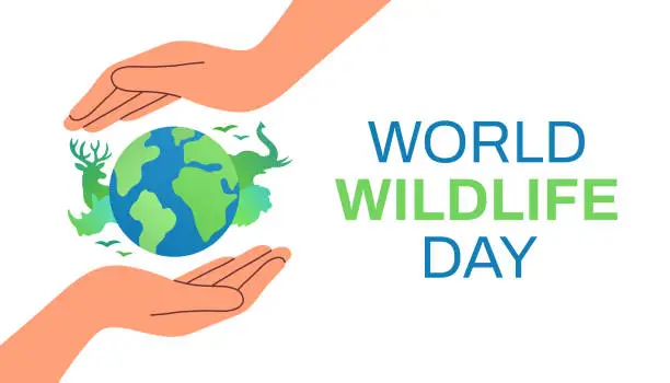 Vector illustration of World wildlife day. Wild animals planet earth in hands wildlife day design for poster, banner vector eps10