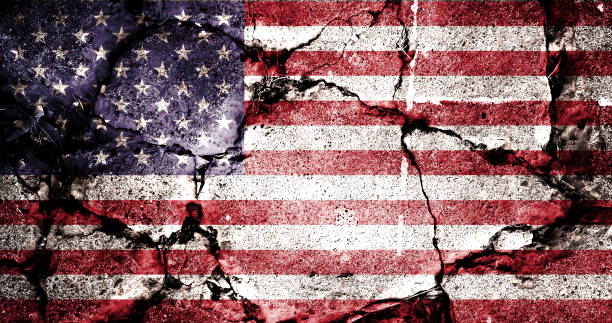 istock Double exposure of creepy American flag. Basemap or background use 1469447688
