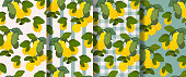 istock Lemons gouache flat illustrations seamless patterns set. 1469448144