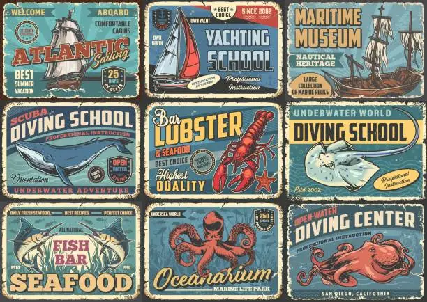 Vector illustration of Ocean tourism flyers colorful set